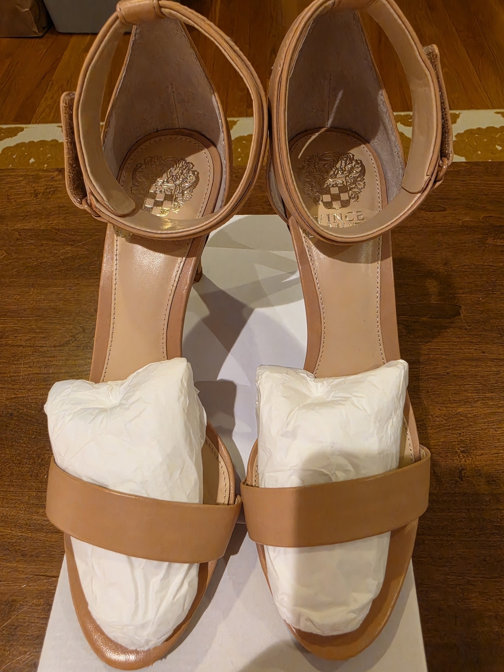 Vince Camuto Nude Tan Leather Ankle-Strap Heels